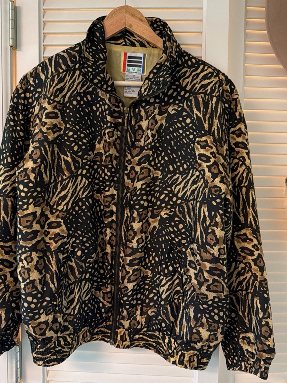 Vintage Black and Brown Animal Print Bomber Jacket